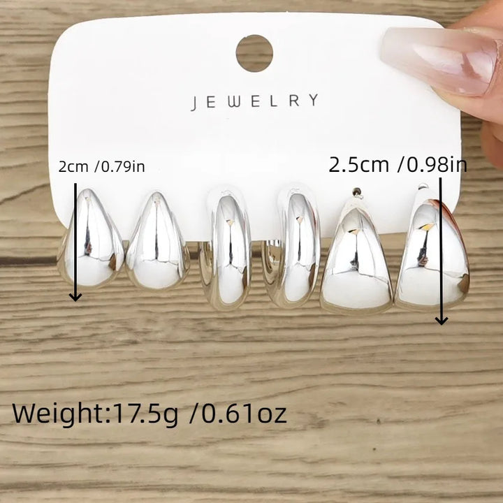 6pcs European and American cross-border new fashionable minimalist creative and personalized C-shaped water droplets C-earrings